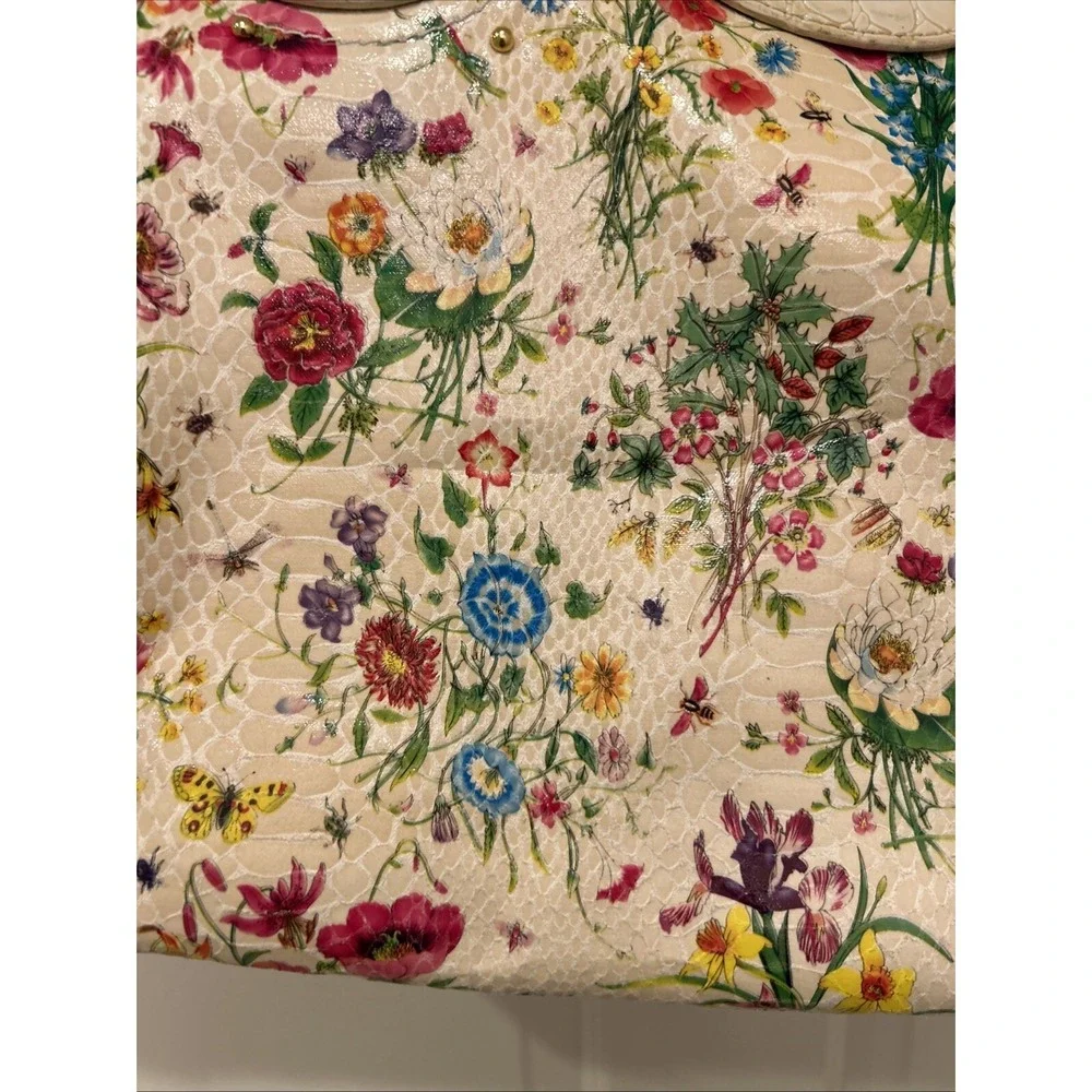 Nicole Lee Large Tote Bag/Purse Cream‎ w Floral Design